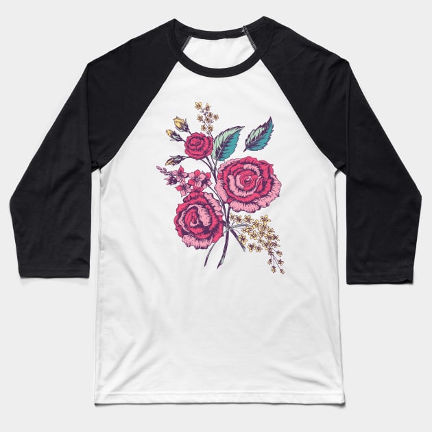 Old Roses Bouquet Baseball T-Shirt by SWON Design